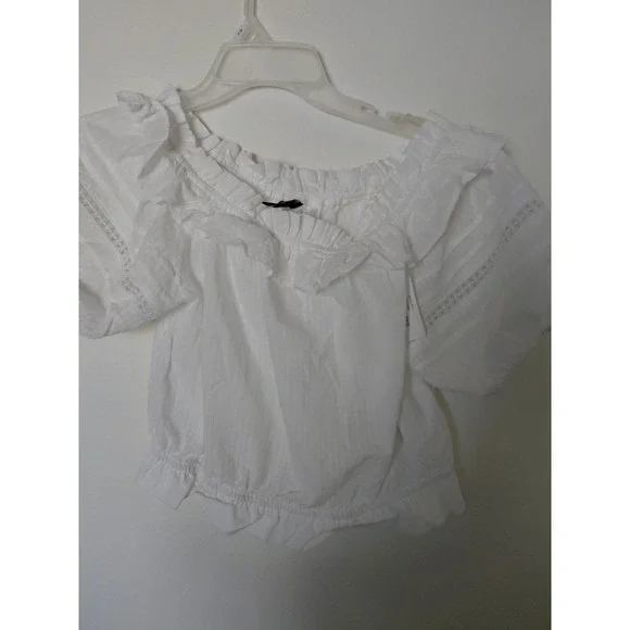 Divided H &M Womens Crop top White Elastic Arms / White Cotton Summer Top Size M - Picture 3 of 5